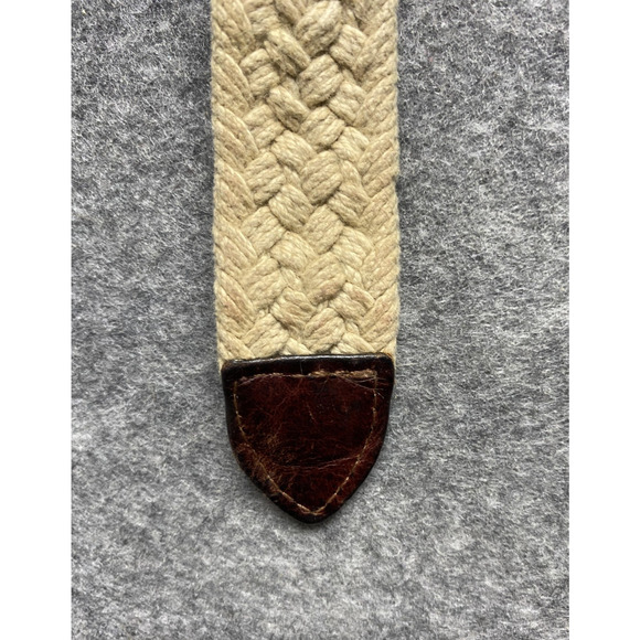 Woven Braided Cotton Rope Belt Mens Tan Brown Leather Buckle D-Ring Honors USA - Picture 8 of 10